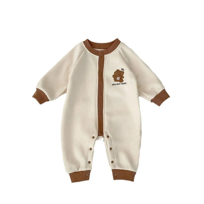 長袖ロンパース ベビーロンパース ベアくま刺繍長袖ジャンプスーツ【mh0008498】
