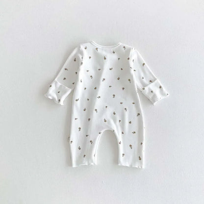長袖ロンパース ベビーロンパース フラワー小花柄プリント長袖肌着ボディスーツ【mh0008520】