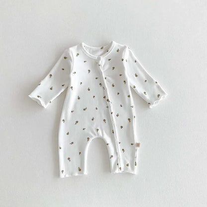 長袖ロンパース ベビーロンパース フラワー小花柄プリント長袖肌着ボディスーツ【mh0008520】