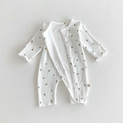 長袖ロンパース ベビーロンパース フラワー小花柄プリント長袖肌着ボディスーツ【mh0008520】