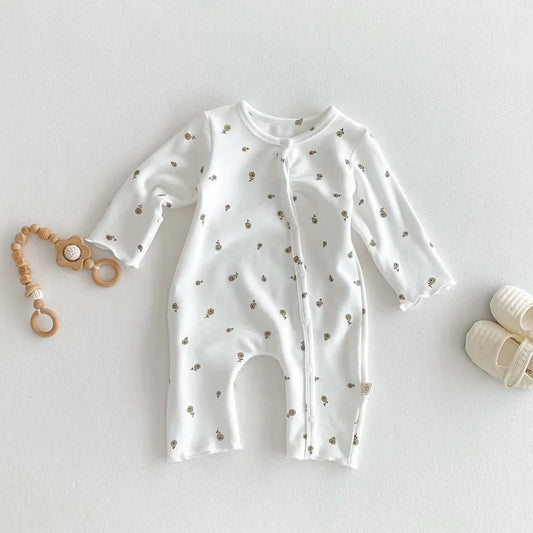 長袖ロンパース ベビーロンパース フラワー小花柄プリント長袖肌着ボディスーツ【mh0008520】