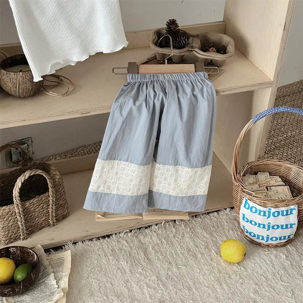 ロングパンツ・スウェットパンツ ベビーパンツ レースパッチワーク切り替えワイドルーズパンツ【mh0008539】