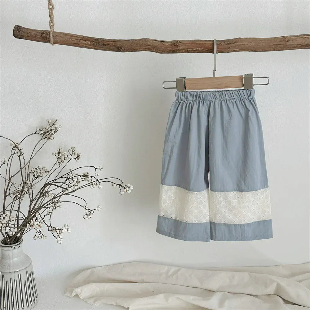 ロングパンツ・スウェットパンツ ベビーパンツ レースパッチワーク切り替えワイドルーズパンツ【mh0008539】