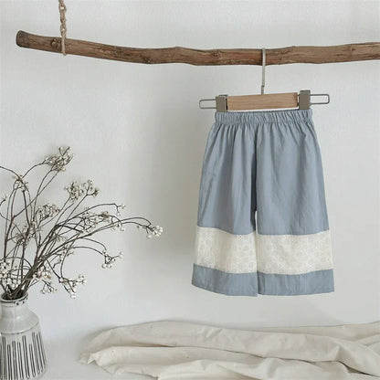 ロングパンツ・スウェットパンツ ベビーパンツ レースパッチワーク切り替えワイドルーズパンツ【mh0008539】