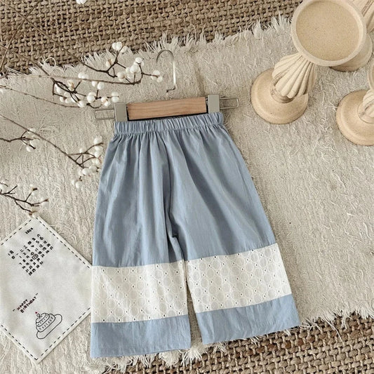 ロングパンツ・スウェットパンツ ベビーパンツ レースパッチワーク切り替えワイドルーズパンツ【mh0008539】