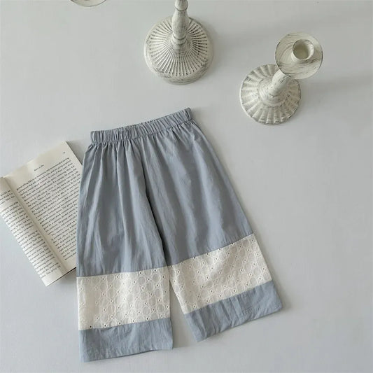 ロングパンツ・スウェットパンツ ベビーパンツ レースパッチワーク切り替えワイドルーズパンツ【mh0008539】