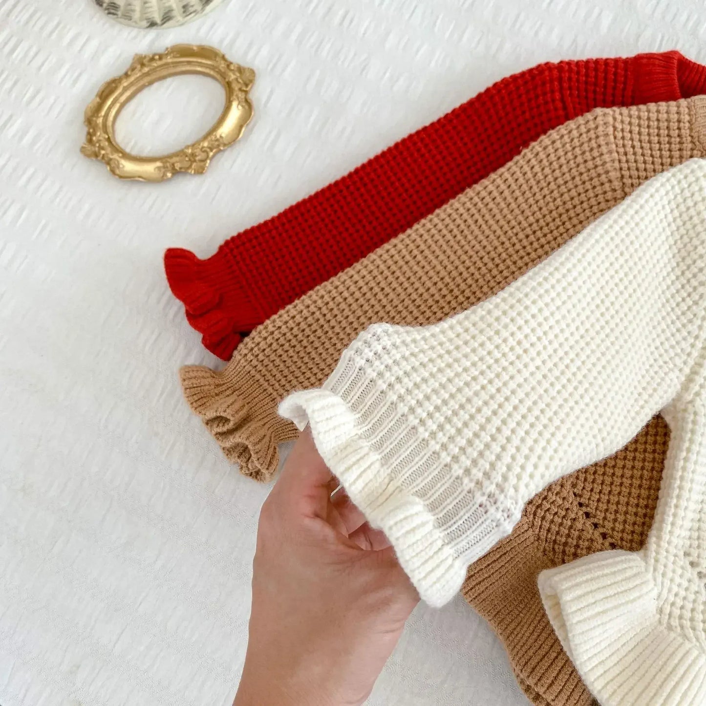 長袖ロンパース ベビーロンパース リボンフリルミニスカートニット長袖ボディスーツ【mh0008548】