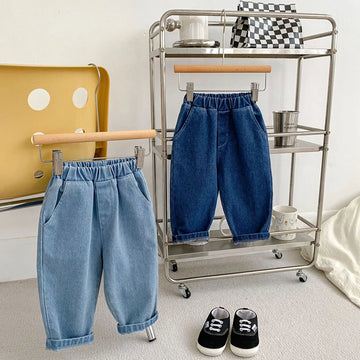 デニムパンツ キッズパンツ シンプルベーシックデニムルーズロングパンツ【mh0008563】