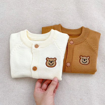 カーディガン・パーカー ベビーカーディガン ベアくまワッペン長袖ニットジャケット【mh0008569】