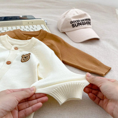 カーディガン・パーカー ベビーカーディガン ベアくまワッペン長袖ニットジャケット【mh0008569】