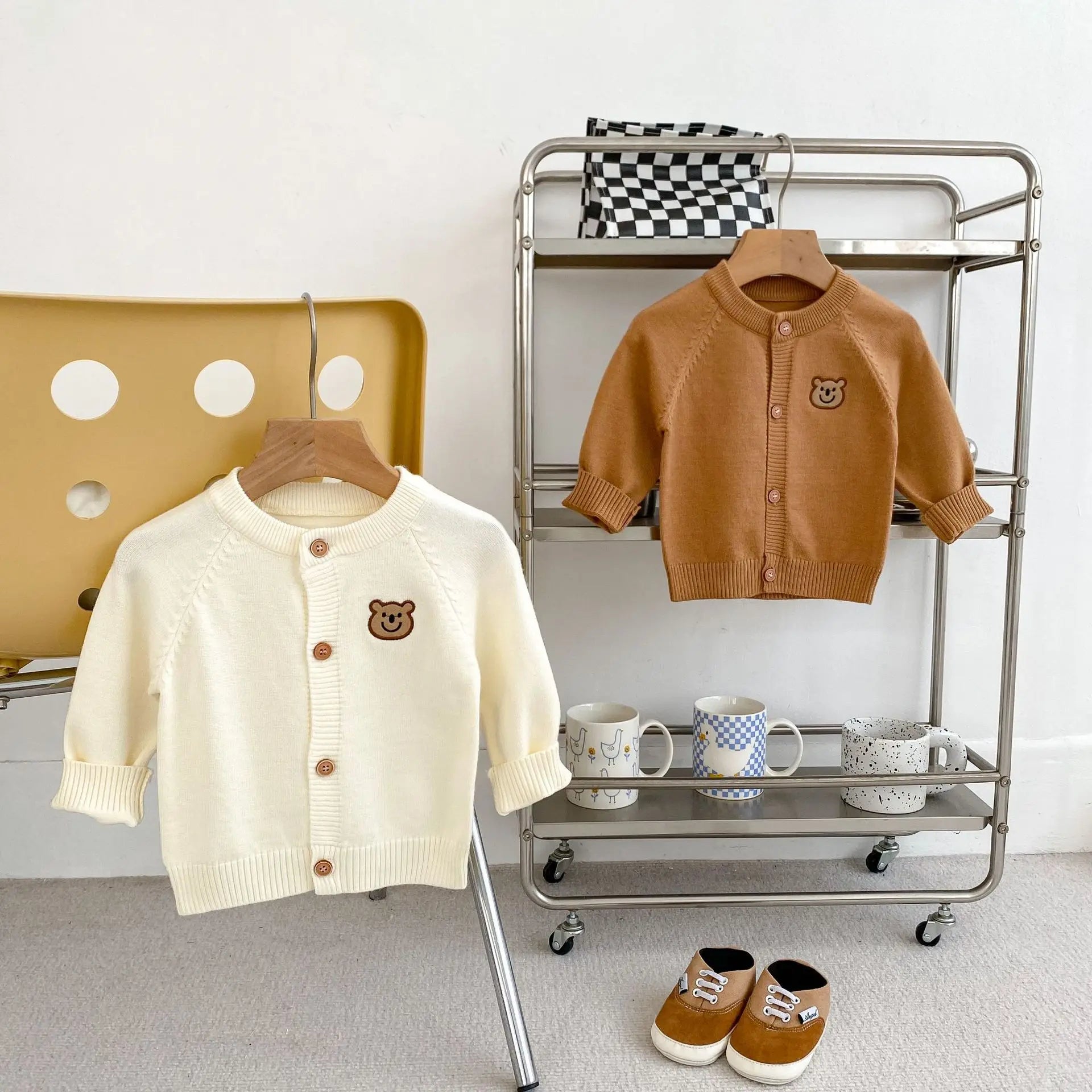 カーディガン・パーカー ベビーカーディガン ベアくまワッペン長袖ニットジャケット【mh0008569】