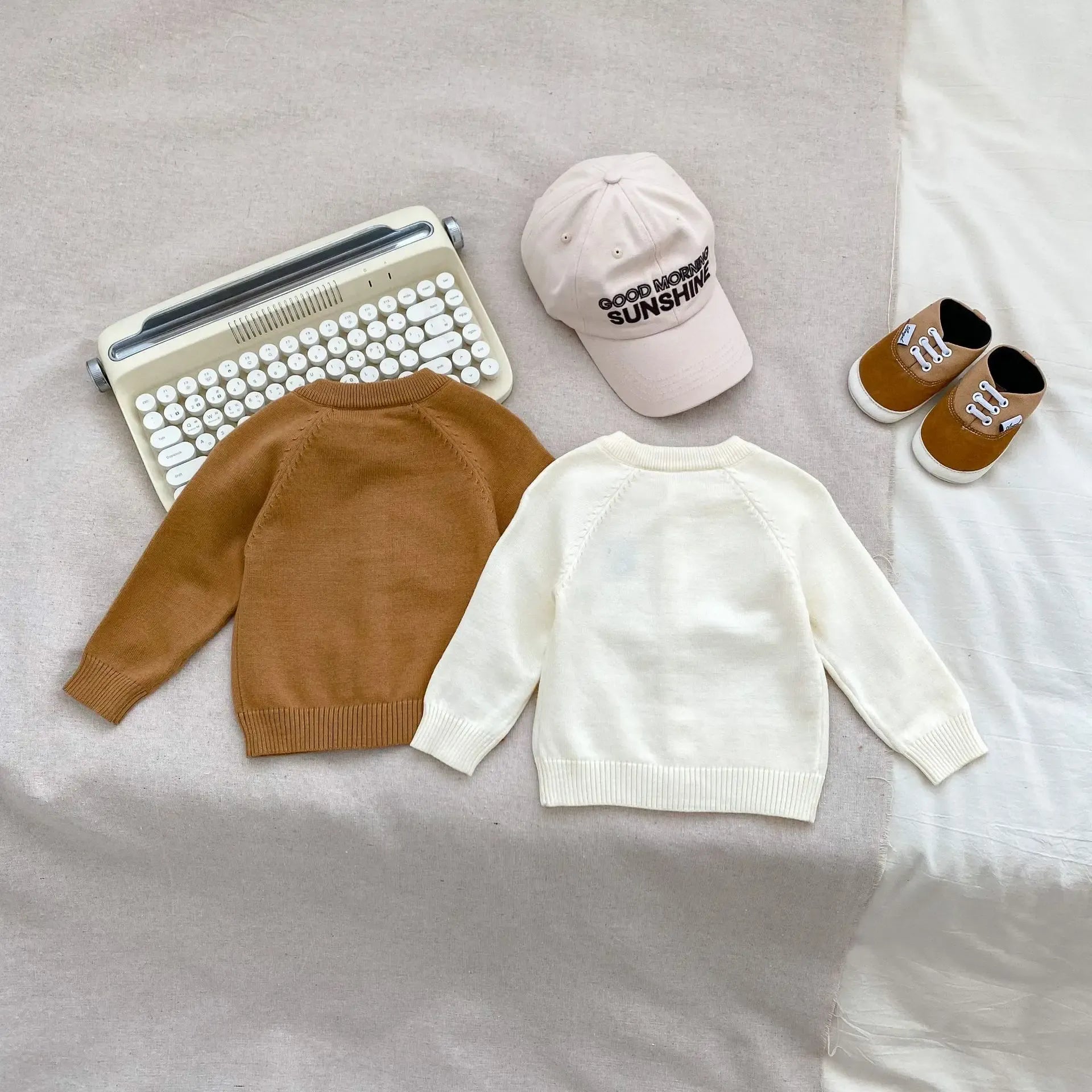 カーディガン・パーカー ベビーカーディガン ベアくまワッペン長袖ニットジャケット【mh0008569】