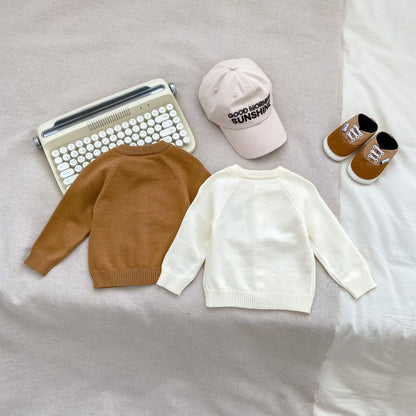 カーディガン・パーカー ベビーカーディガン ベアくまワッペン長袖ニットジャケット【mh0008569】