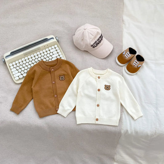 カーディガン・パーカー ベビーカーディガン ベアくまワッペン長袖ニットジャケット【mh0008569】