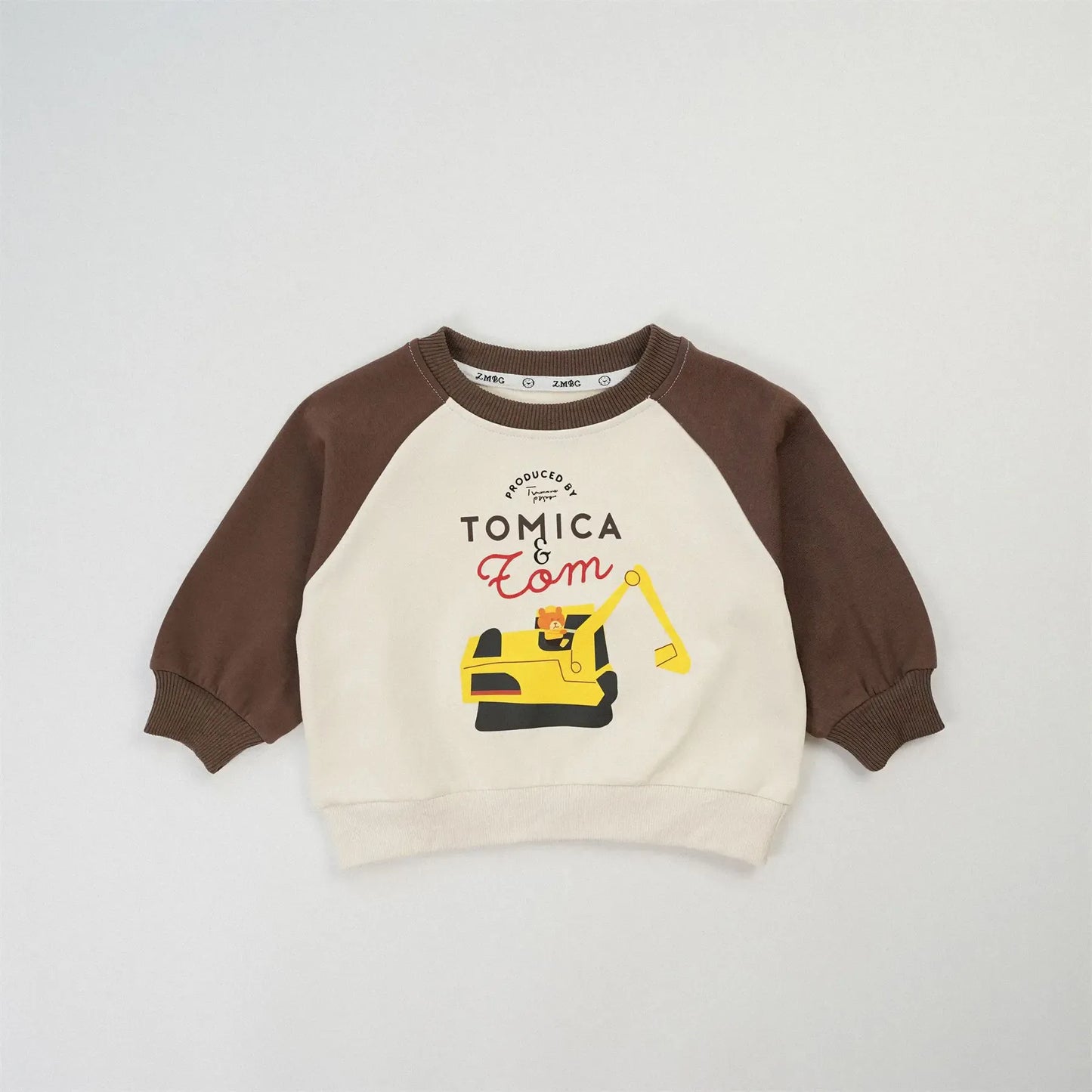 トレーナー・フーディ キッズトップス 働く車プリントラグランパッチワーク長袖スウェットシャツ【mh0008576】