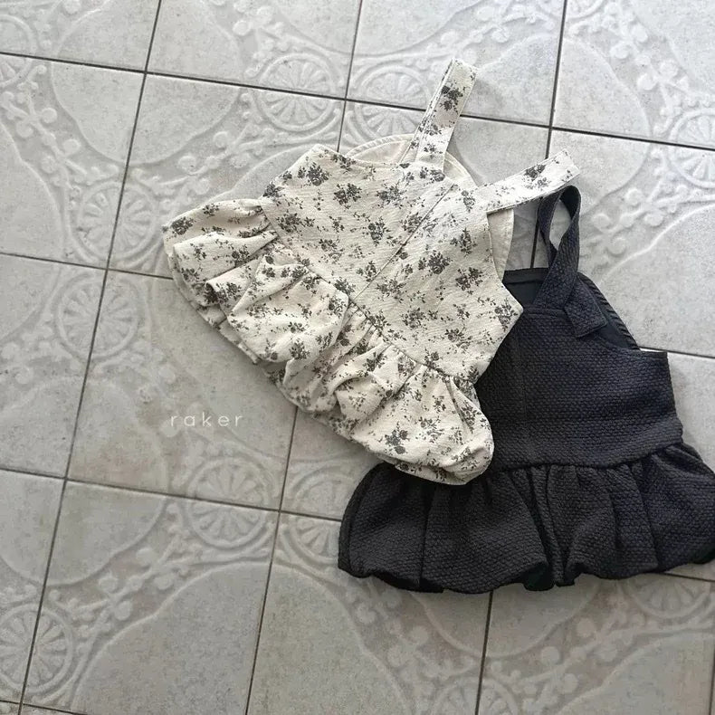 ノースリーブワンピース ベビーワンピース リボン/フラワープリントサスペンダーボリュームスカートワンピース ジャンパースカート【mh0008586】