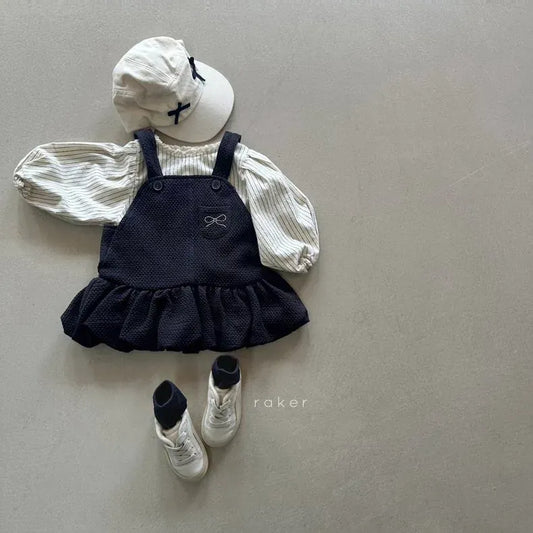 ノースリーブワンピース ベビーワンピース リボン/フラワープリントサスペンダーボリュームスカートワンピース ジャンパースカート【mh0008586】