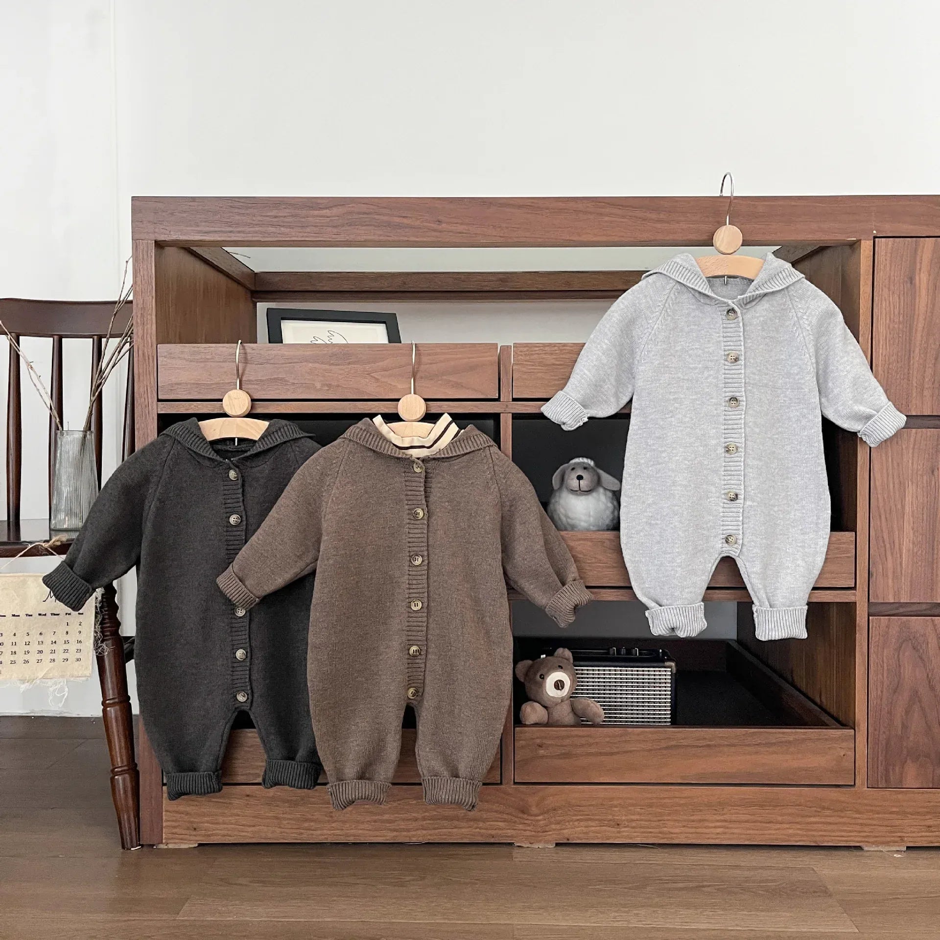 長袖ロンパース ベビージャンプスーツ くま耳フーディニットロンパース【mh0008611】