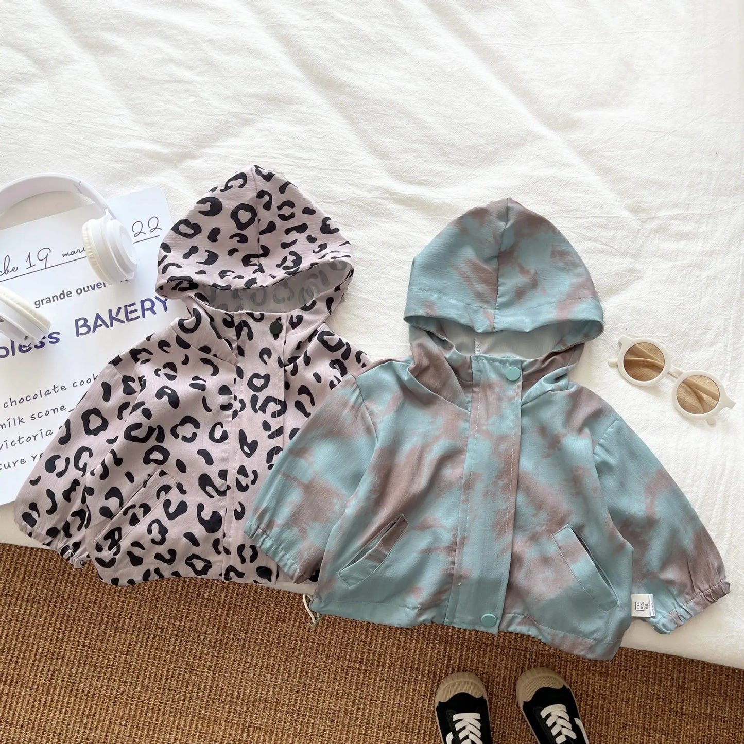 ショートコート・ジャケット・ジャンパー ベビーアウター タイダイ/レオパードプリントフーディブルゾンジャケット【mh0008615】