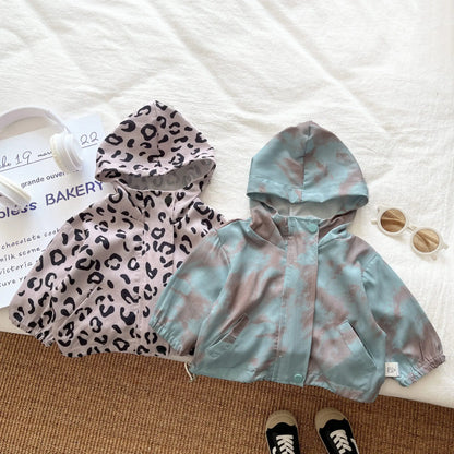 ショートコート・ジャケット・ジャンパー ベビーアウター タイダイ/レオパードプリントフーディブルゾンジャケット【mh0008615】