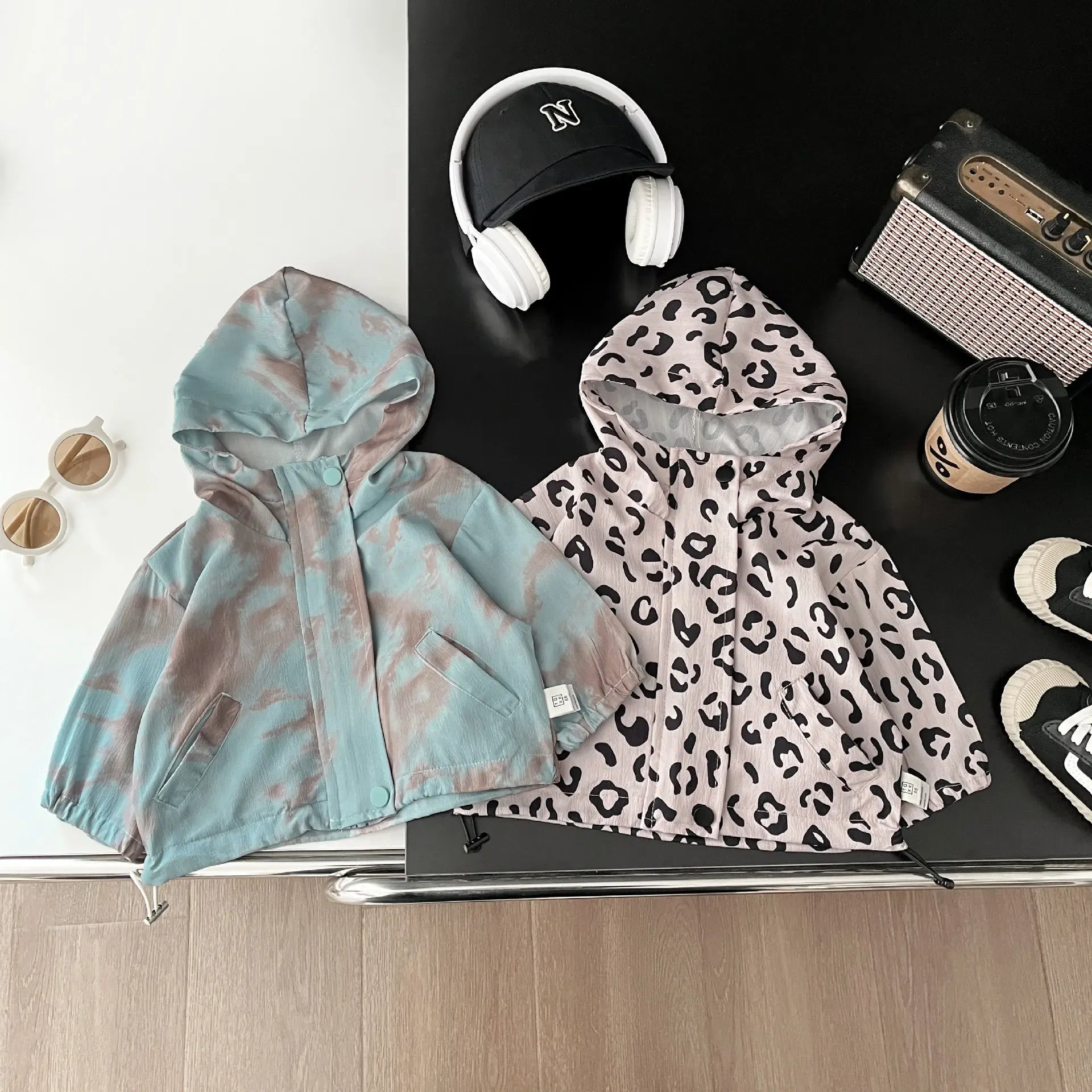 ショートコート・ジャケット・ジャンパー ベビーアウター タイダイ/レオパードプリントフーディブルゾンジャケット【mh0008615】