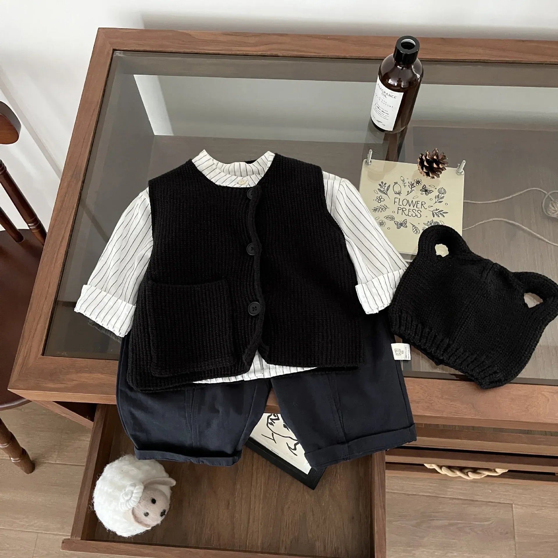 ベスト ベビーキッズベスト アシメボタンニットシンプルジレベスト【mh0008623】