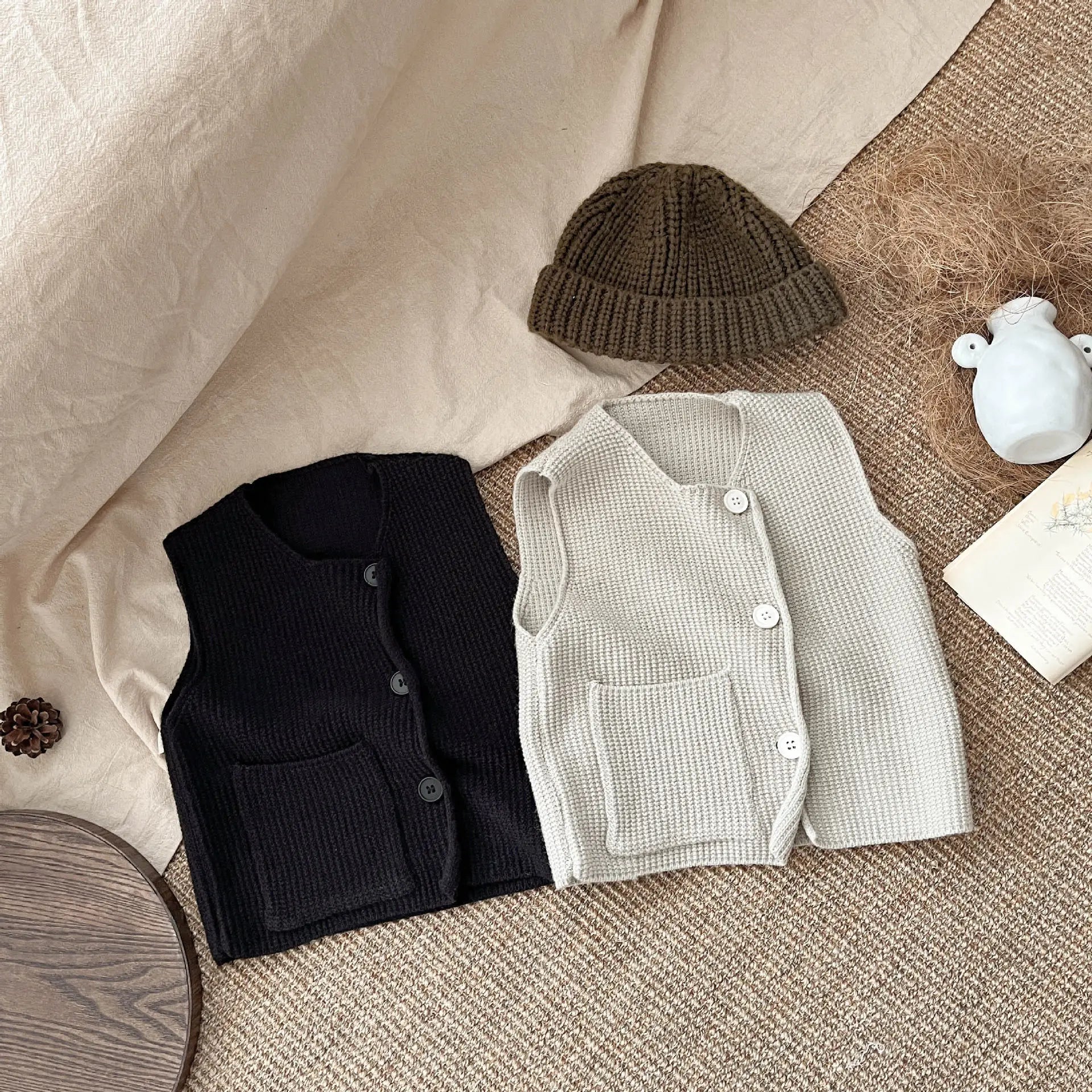 ベスト ベビーキッズベスト アシメボタンニットシンプルジレベスト【mh0008623】