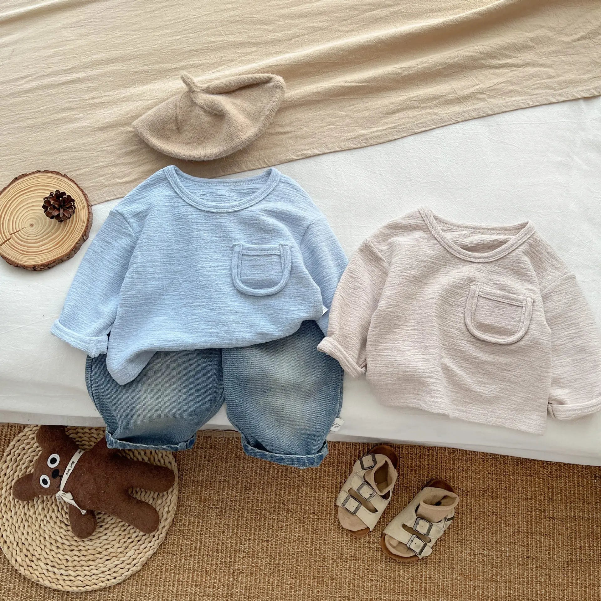 デニムパンツ ベビーキッズパンツ シンプルカジュアルルーズロングデニムパンツジーンズ【mh0008624】