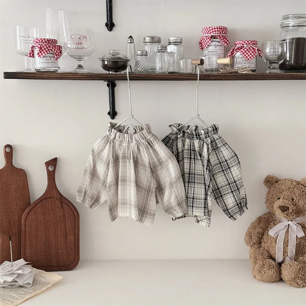 長袖シャツ・ブラウス ベビートップス チェック長袖スモックブラウス【mh0008639】