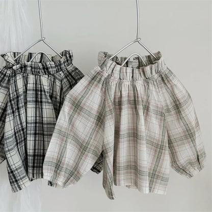 長袖シャツ・ブラウス ベビートップス チェック長袖スモックブラウス【mh0008639】
