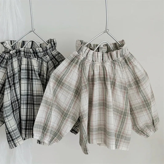 長袖シャツ・ブラウス ベビートップス チェック長袖スモックブラウス【mh0008639】