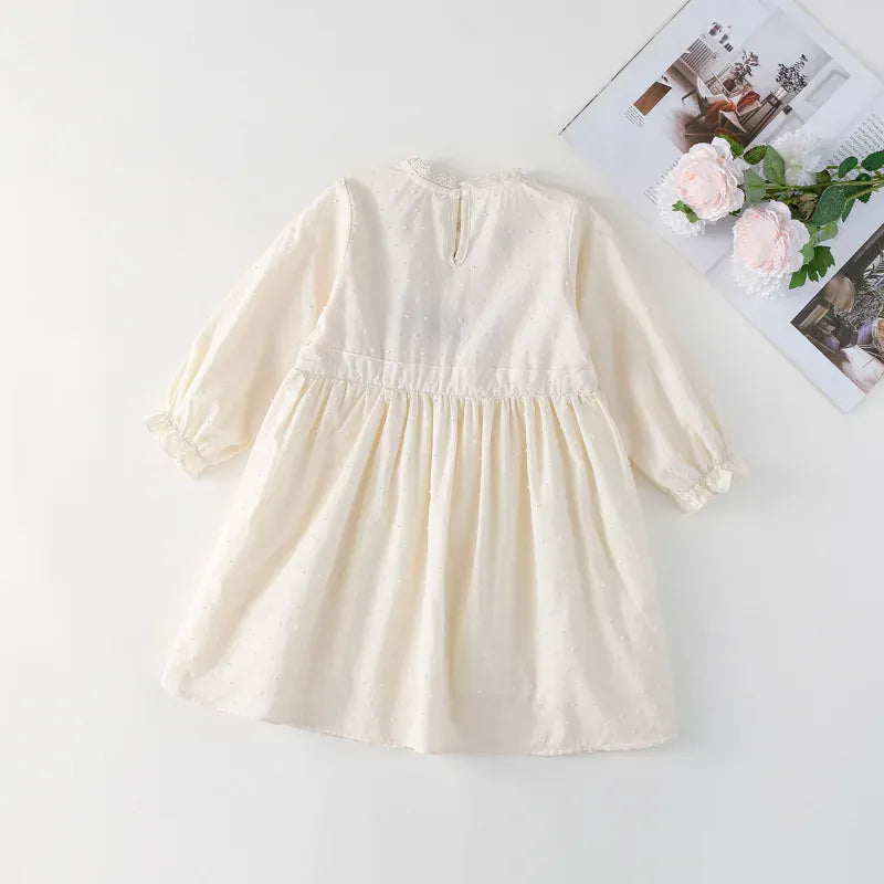 長袖ワンピース キッズワンピース フラワー刺繍レースフリル長袖プリンセスワンピース【mh0008664】