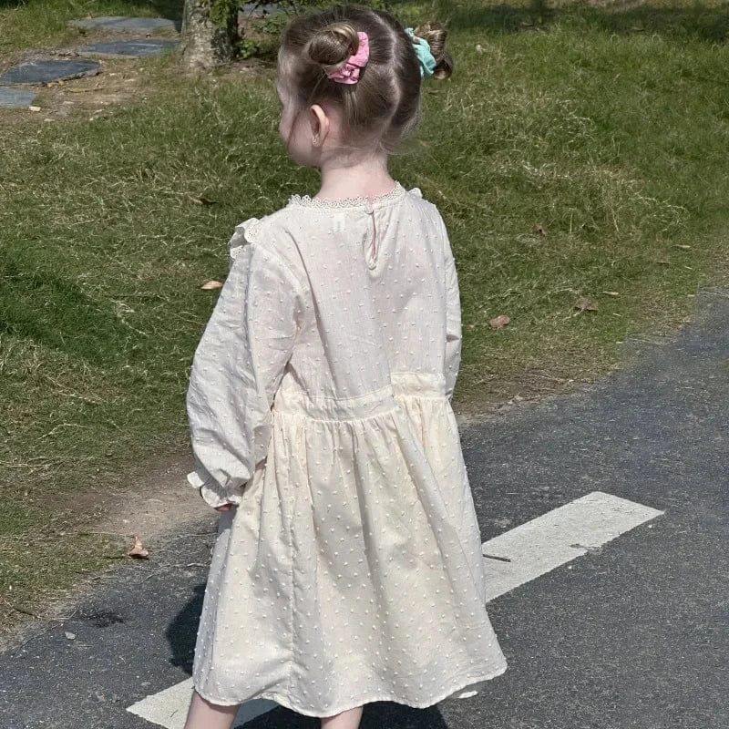 長袖ワンピース キッズワンピース フラワー刺繍レースフリル長袖プリンセスワンピース【mh0008664】