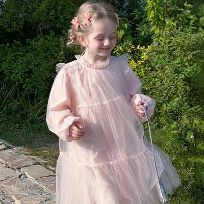 長袖ワンピース キッズワンピース ティアードチュチュチュールフリル長袖パーティドレスワンピース【mh0008665】