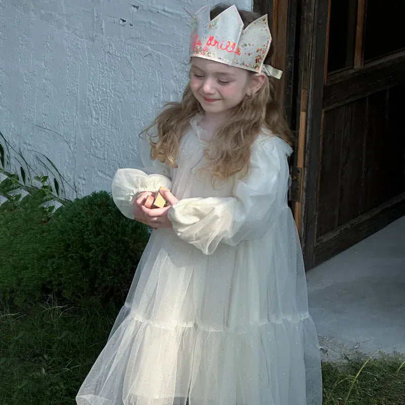 長袖ワンピース キッズワンピース ティアードチュチュチュールフリル長袖パーティドレスワンピース【mh0008665】