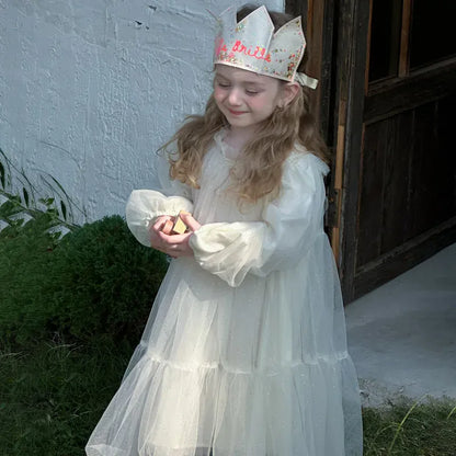 長袖ワンピース キッズワンピース ティアードチュチュチュールフリル長袖パーティドレスワンピース【mh0008665】