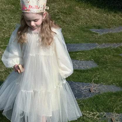 長袖ワンピース キッズワンピース ティアードチュチュチュールフリル長袖パーティドレスワンピース【mh0008665】