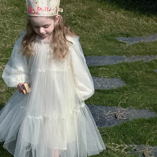 長袖ワンピース キッズワンピース ティアードチュチュチュールフリル長袖パーティドレスワンピース【mh0008665】