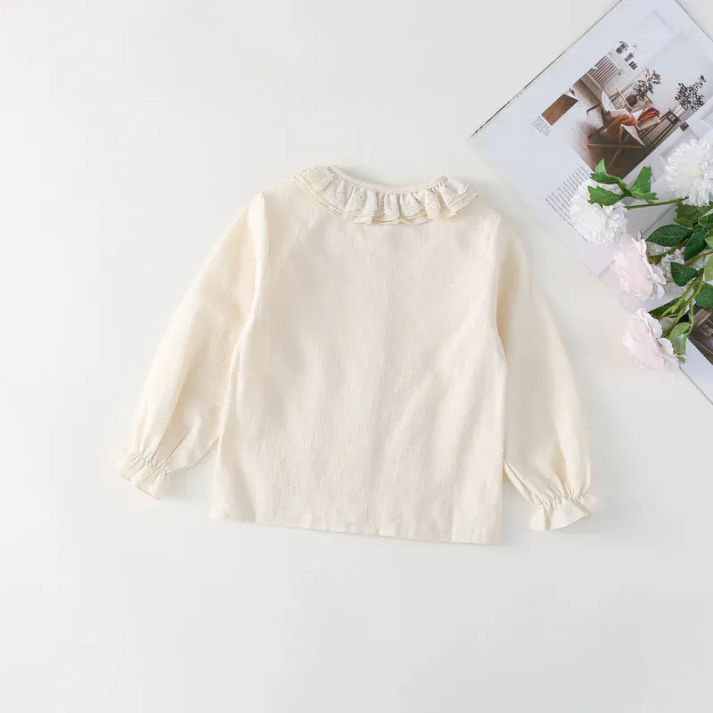 長袖セットアップ キッズトップス/スカート ピンタックレース襟長袖ブラウス/チェックフリルミニスカート【mh0008666】