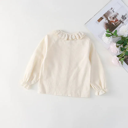 長袖セットアップ キッズトップス/スカート ピンタックレース襟長袖ブラウス/チェックフリルミニスカート【mh0008666】