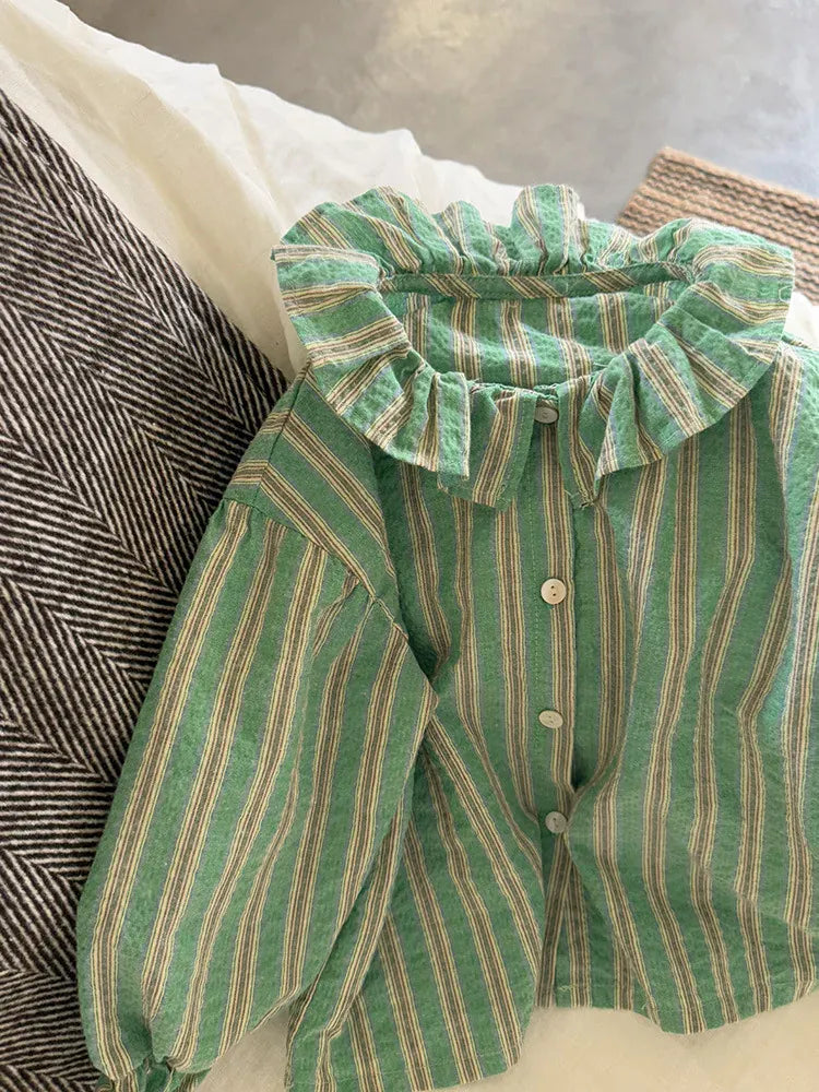 長袖シャツ・ブラウス キッズトップス 水玉ドット/ストライプ長袖チュニックブラウス【mh0008667】