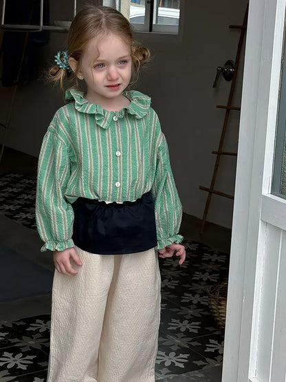 長袖シャツ・ブラウス キッズトップス 水玉ドット/ストライプ長袖チュニックブラウス【mh0008667】