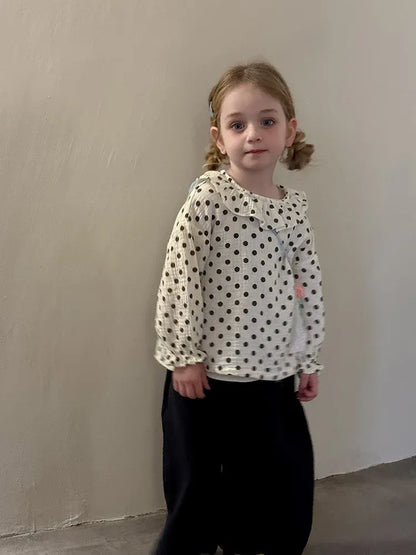 長袖シャツ・ブラウス キッズトップス 水玉ドット/ストライプ長袖チュニックブラウス【mh0008667】