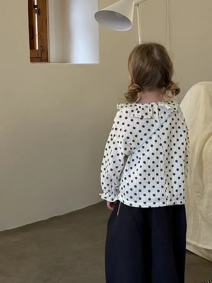 長袖シャツ・ブラウス キッズトップス 水玉ドット/ストライプ長袖チュニックブラウス【mh0008667】