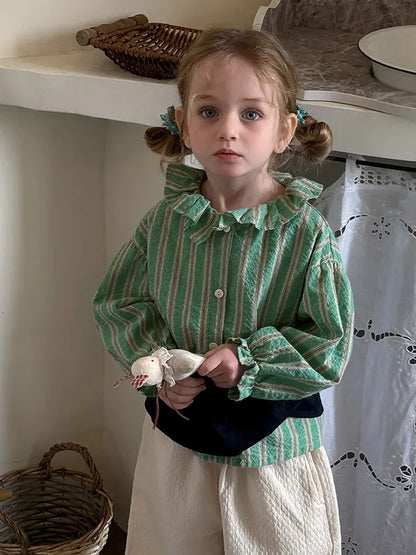 長袖シャツ・ブラウス キッズトップス 水玉ドット/ストライプ長袖チュニックブラウス【mh0008667】