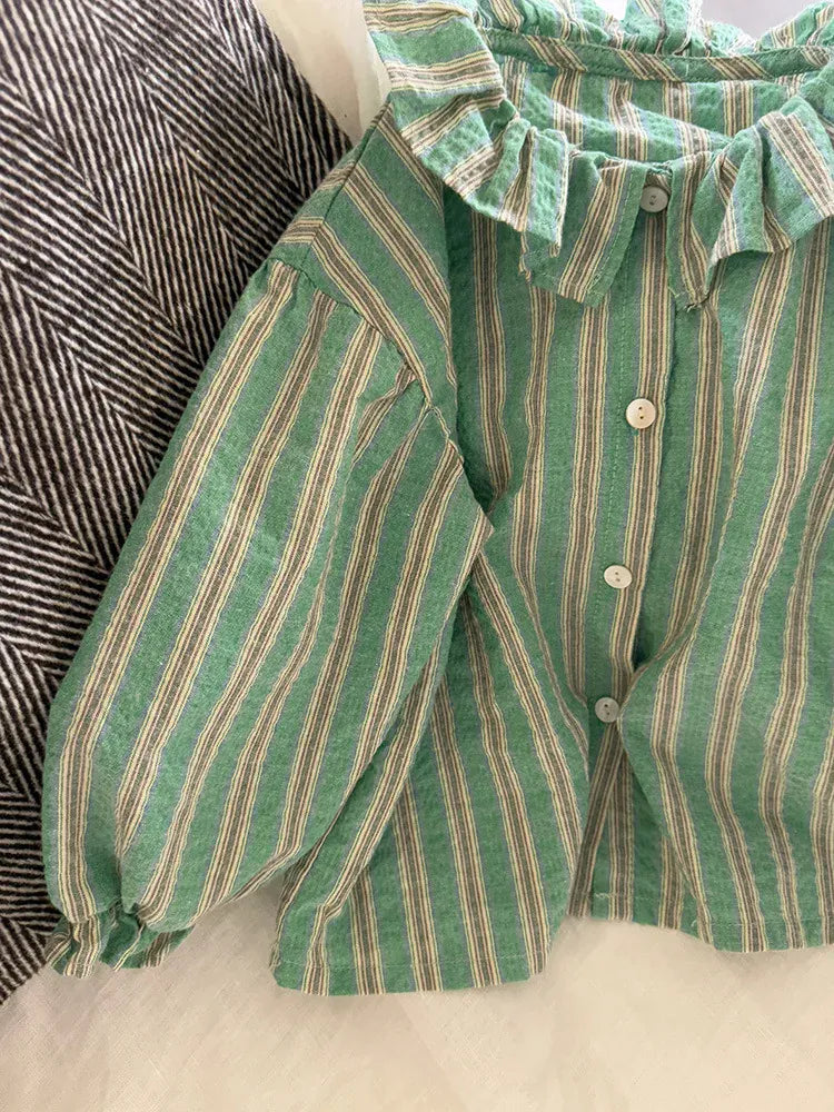 長袖シャツ・ブラウス キッズトップス 水玉ドット/ストライプ長袖チュニックブラウス【mh0008667】