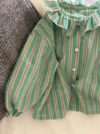 長袖シャツ・ブラウス キッズトップス 水玉ドット/ストライプ長袖チュニックブラウス【mh0008667】