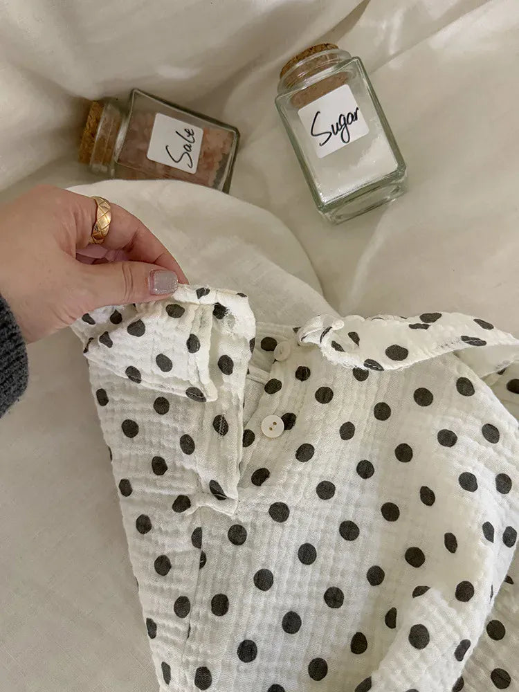 長袖シャツ・ブラウス キッズトップス 水玉ドット/ストライプ長袖チュニックブラウス【mh0008667】