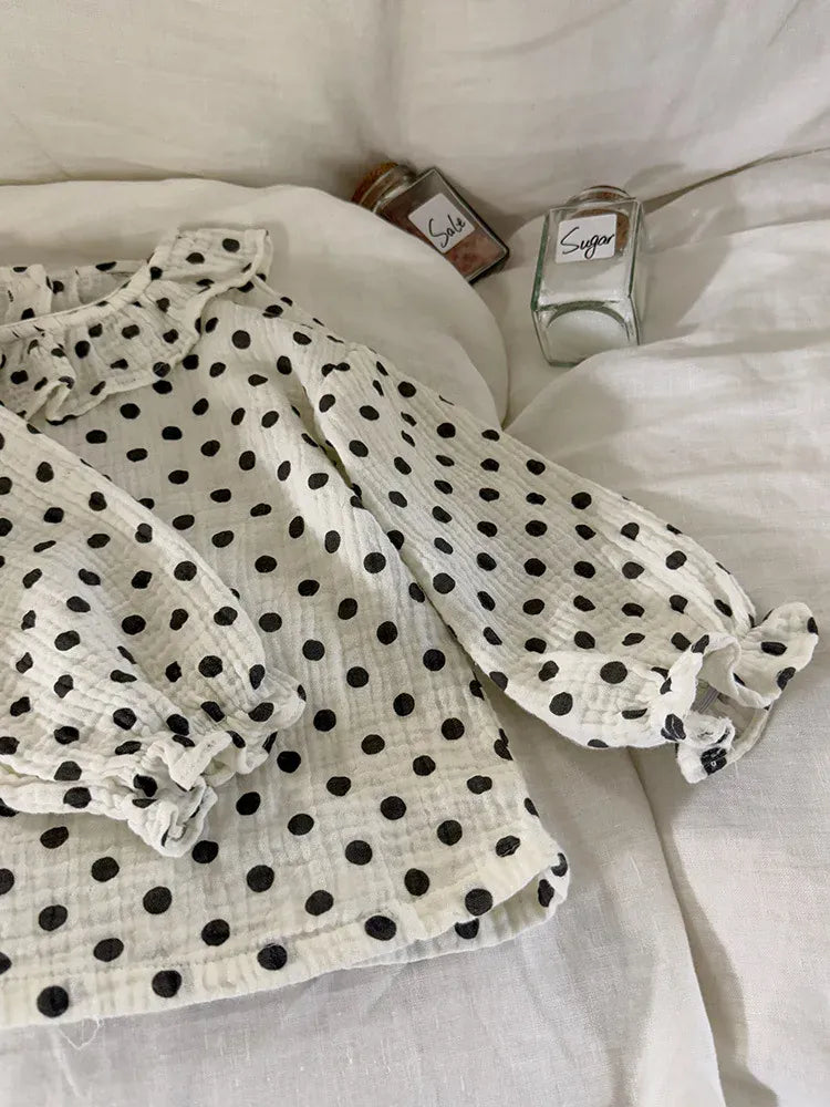 長袖シャツ・ブラウス キッズトップス 水玉ドット/ストライプ長袖チュニックブラウス【mh0008667】