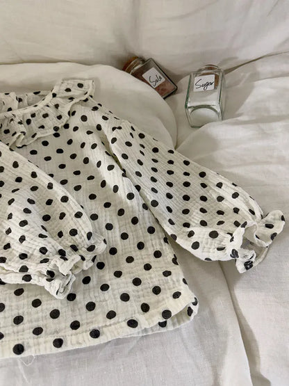 長袖シャツ・ブラウス キッズトップス 水玉ドット/ストライプ長袖チュニックブラウス【mh0008667】